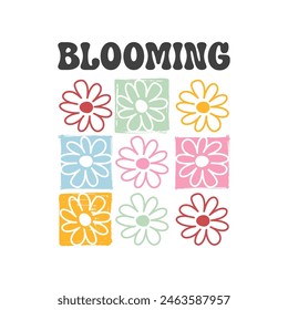 Blooming colorful flower, Graphic design print t-shirts fashion, illustration, vector, posters, cards, stickers, mug