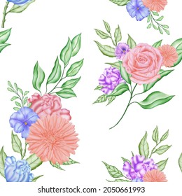 Blooming colorful flower seamless pattern