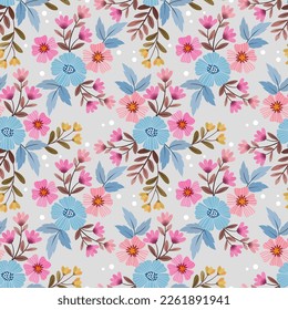 blooming colorful flowers and leaf seamless pattern. This pattern can be used for fabric textile wallpaper.