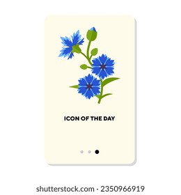 Blooming cornflower flat icon. Cornflower isolated. Summer, spring, nature concept. Vector illustration symbol elements for web design