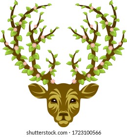 Blooming deer on a white background