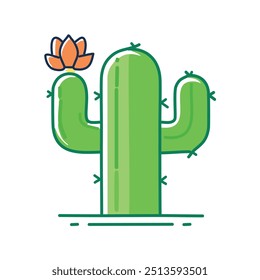 Blooming desert cactus. A cartoon illustration of a flourishing cactus plant with a single orange bloom, symbolizing resilience and growth in challenging environments.