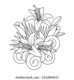 flor de doodle floreciente con página de libros de arte de línea continua