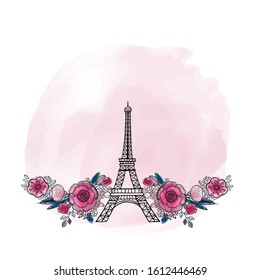 Blooming Eiffel Tower. Glamour vector composition. Great for Paris fashion prints, banners, traveling poster, cards, invitation, promotion, logo design. French style design.