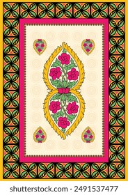 Blooming Elegance: A Captivating Madhubani Artwork - Delicate Pink Flowers. 
