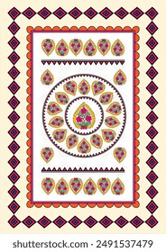 Blooming Elegance: A Captivating Madhubani Artwork - Delicate Pink Flowers. 