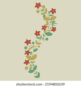 Blooming floral branch. Folk style. Illuminated manuscript motif. On light background.