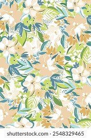 Blooming floral ,Colorful Hand drawing flower seamless Pattern ,Design for fashion , fabric, textile. illustration.