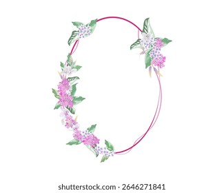 blooming floral frame with tiny flower isolated on white background