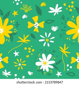 Blooming floral meadow seamless pattern. Plant background for fashion, wallpapers, print.Trendy floral design