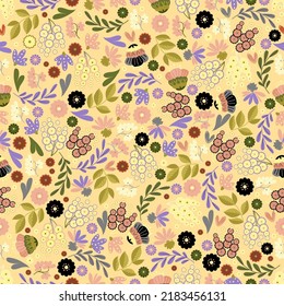 Blooming floral meadow seamless pattern. Plant background for fashion, wallpapers, print.Trendy floral design