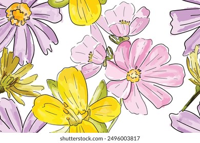 Blooming floral meadow seamless pattern. Plant background for fashion, wallpapers, print.Trendy floral design