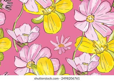 Blooming floral meadow seamless pattern. Plant background for fashion, wallpapers, print.Trendy floral design