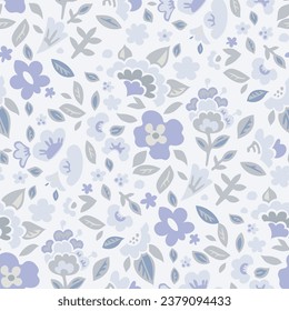 Blooming and flourishing flowers and leaves composition. Stems and branches with foliage, floral design or feminine ornament. Seamless pattern, wallpaper or background print. Vector in flat style