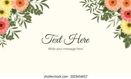 Blooming flower background template with cute floral elements, leaves, vines suitable for web, banners, posters, social media, apps, design and internet ads, invites - colorful Vector Illustration