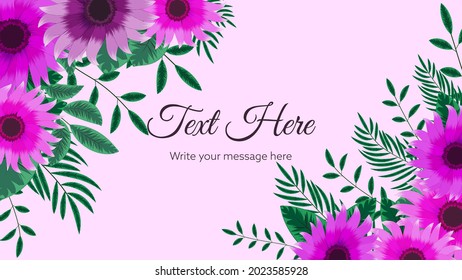 Blooming flower background template with place for your text. floral elements, leaves, vines suitable for web, banners, posters, social media, apps, design and internet ads, Vector Illustration