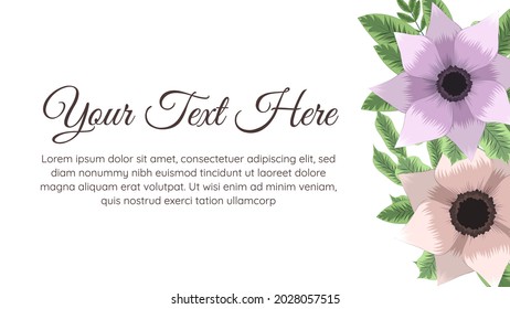 Blooming flower background template with place for your text. floral elements, leaves, vines suitable for web, banners, posters, social media, apps, design and internet ads, Vector Illustration