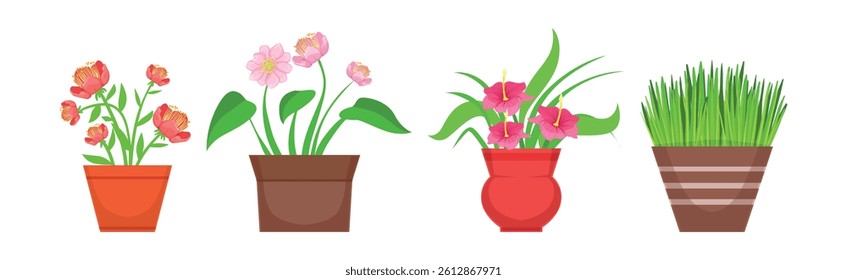 Blooming Flower Bouquet and Floral Bunch Vector Set