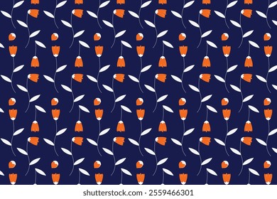 Blooming flower buds spring abstract navy blue seamless repeat pattern