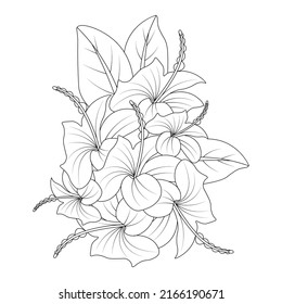blooming flower decoration artwork branch of doodle style line art design template