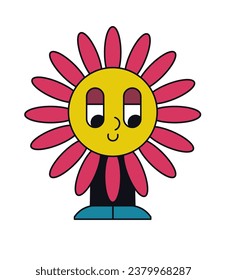 Blooming flower with facial expression of mystery and fun. Isolated cute character showing happiness and content, flora and botany. Emoji or emoticon, sticker or personage. Vector in flat style