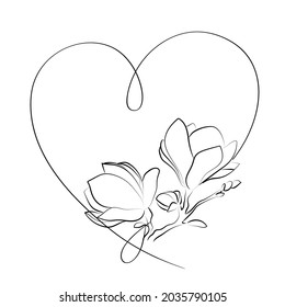Blooming flower and heart white background 