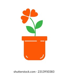 Blooming flower with hearts. Floral vector illustration of love plant in pot. Romantic icon for Valentines Day. Concept of love and incipient feeling.