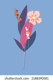 Blooming flower, isolated blossom of flora, botany and nature. Bouquet with leaves and foliage, bud with tender petals and flourishing. Present or gift on special occasion. Vector in flat style