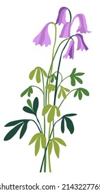 Blooming flower with leaves and petals, isolated florist composition, grass and buds. Gardening and decoration, bouquet as present, shop assortment. Natural beauty and herbs. Vector in flat style