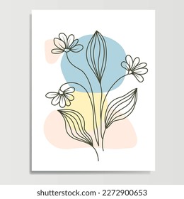 Blooming Flower Line Wall Art Poster With Pastel Color Background Element