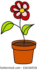 Blooming flower in pot. Cartoon vector illustration.
