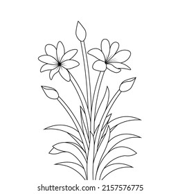blooming flower printing pencil line art coloring page for kid and adult