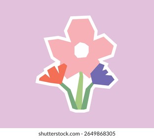 Blooming Flower Sticker with Flat Soft Color Palette in Cutout Style
