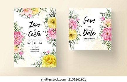 blooming flower watercolor wedding invitation card set