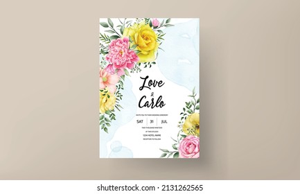 blooming flower watercolor wedding invitation card set