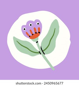 Blooming flowers. Abstract blossomed floral plants with stem, leaf. Wild spring bud. Beautiful gorgeous flora. Flat vector illustration of wildflower isolated on white background