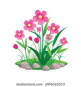 Blooming flowers among the green grass