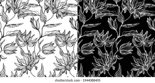 Blooming flowers. Anti stress. Seamless vector pattern. Season spring summer 
