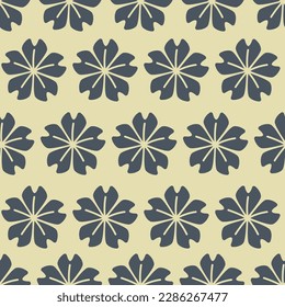 Blooming flowers, botany in blossom, petals of seasonal spring or summer plants. Minimalist simple design for adornment or decoration. Seamless pattern, print or background. Vector in flat style