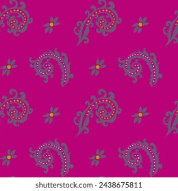 Blooming flowers and botany. Paisley in blossom, leaves and foliage, stems and buds. Flourishing and ornamental decor, adornment. Seamless pattern, wallpaper print or background. Vector in flat style