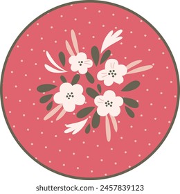 Blooming Flowers Circle Tag Vector Illustration