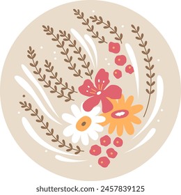 Blooming Flowers Circle Tag Vector Illustration