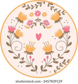 Blooming Flowers Circle Tag Vector Illustration