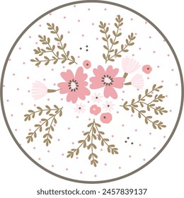 Blooming Flowers Circle Tag Vector Illustration