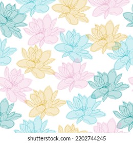 Blooming flowers design seamless pattern. Vintage background. Set Chamomile Roses hibiscus mallow wildflowers. 