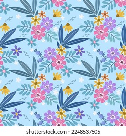 Flores florecientes diseñan un patrón impecable. Este patrón se puede usar para papel de tela textil.
