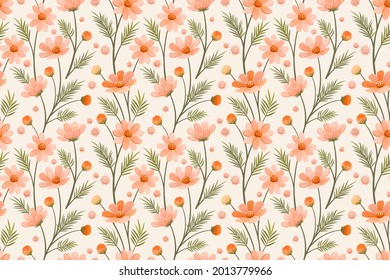 Blooming flowers design in vintage color seamless pattern.