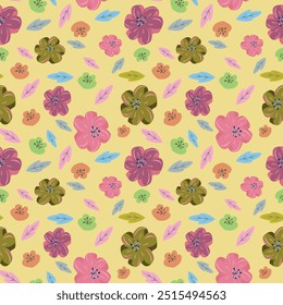 Blooming flowers design in vintage color seamless pattern.