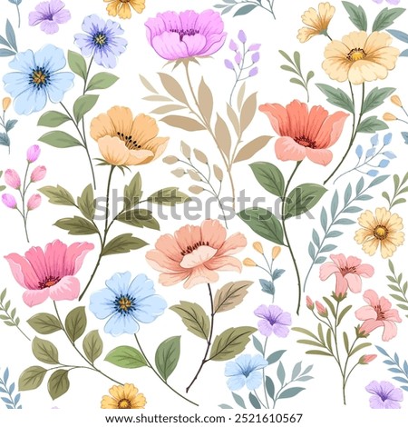 blooming flowers element on white background seamless pattern. This pattern is digital paint not Ai generate design for fabric textile fashion print wallpaper.