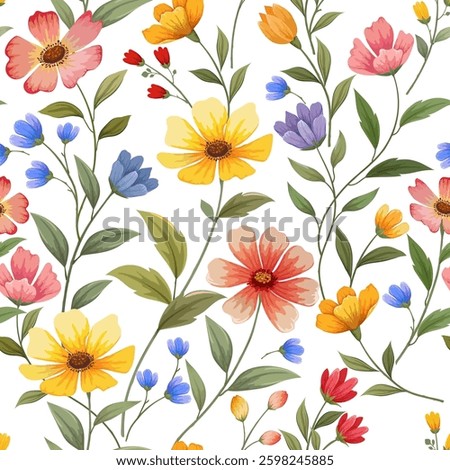 Blooming flowers element on white background seamless pattern for fabric textile wallpaper gift wrapping paper fashion print background.